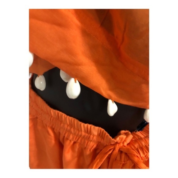 Orange 2 piece sheer cowrie shell adorned crop top and split leg pants beach set - Picture 6 of 17